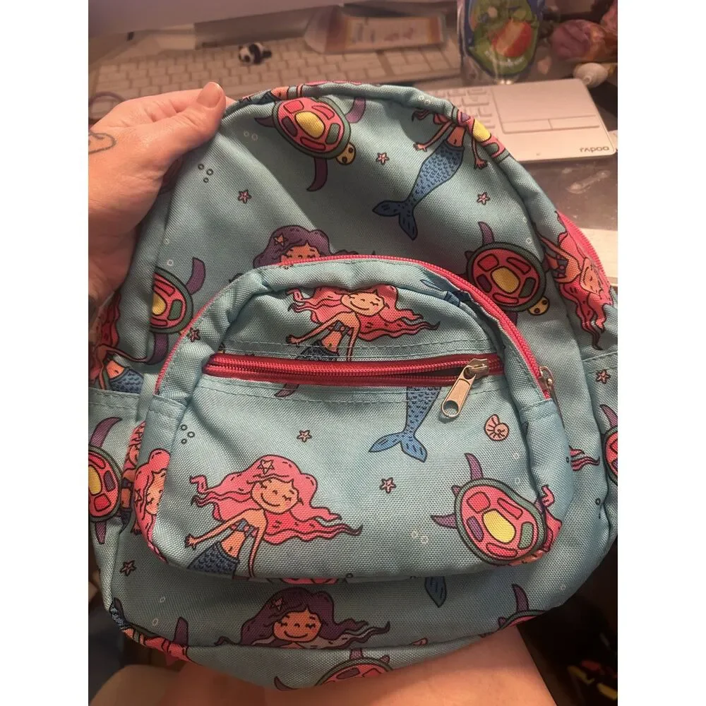 Cute Turquoise Mini Mermaid Backpack Sea Turtles Shells Under the Sea Bookbag